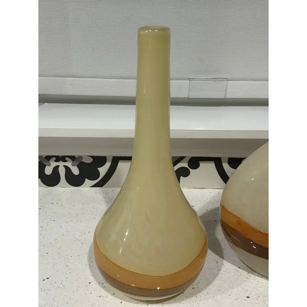 Pier 1 Set of 2 Art Glass Vases Brown & Orange 12